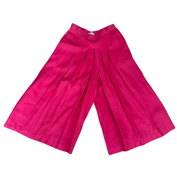Vintage Lloyd Williams Hot Pink Pleated Linen Culottes Wide Leg Pants Resortwear - Picture 6 of 16